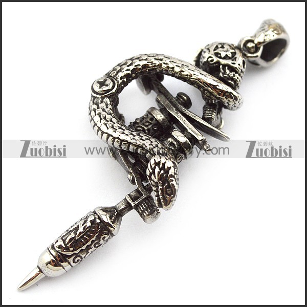 Vintage Silver Stainless Steel Snake Tattoo Machine Pendant p004759