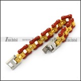 19mm Wide Red Outer and Gold Inner Link Bike Bracelet b005115