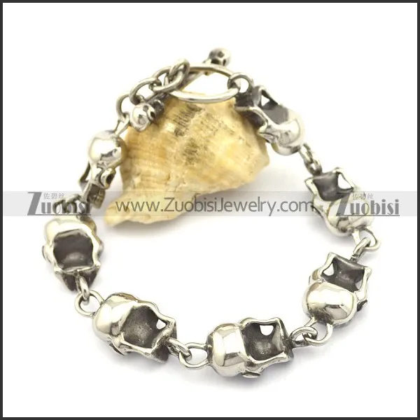 21cm long 7 skull heads bracelet with skull OT buckle b002781