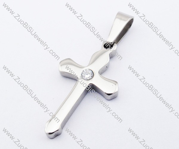 Simple Shiny Stainless Steel Cross Pendant with Clear Rhinestone - JP200010