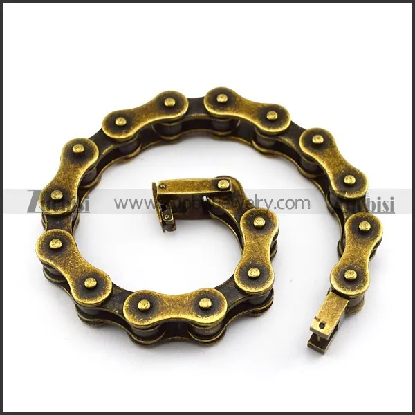 10mm antique gold stainless steel bicycle chain bracelet for bikers b005600