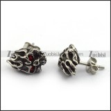 Stainless Steel Fire Skull Earring with Red Crystal Eyes e000377