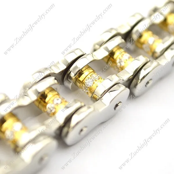 17.5mm Wide CNC Crystals in Middle of Motorcycle Bike Chain Bracelet b003068