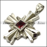 Silver Stainless Steel Cross Pendant with Square Faceted Red Stone p007039