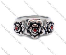 Stainless Steel Rose Ring with Red Zircon -JR010025