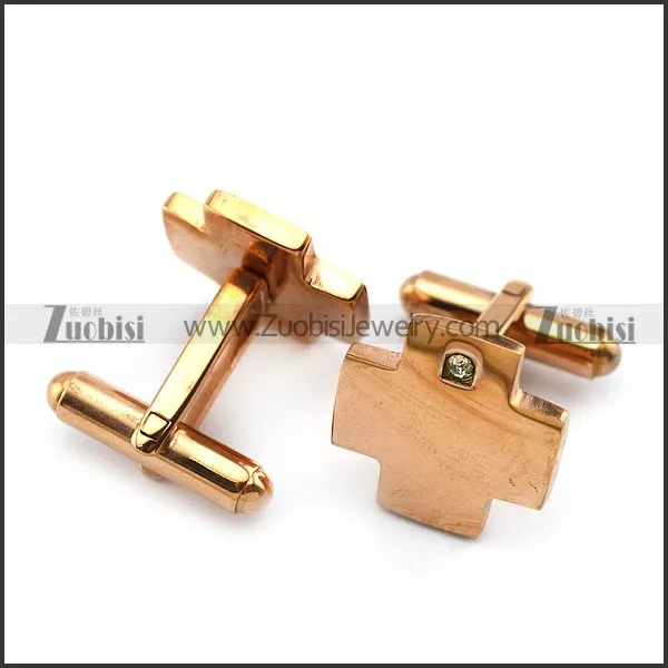 Rose Gold Cross Cufflink with Clear Small Rhinestone c000062
