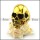 Gold Plating Stainless Steel Skull Ring with 2 Dark Black Rhinestones Eyes r004284