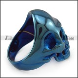 Shiny Blue Plating Stainless Steel Skull Ring with 2 Ruby Rhinestones Eyes r004292