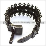 Antique Black Leather Bracelet with Unique 3 Lengths Buckle b004329