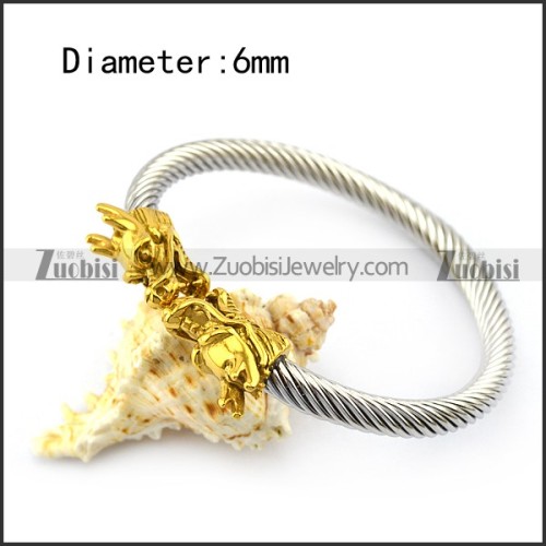 Silver Stainless Steel Wire Balge with Golden Dragon Head b005834