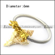 Silver Stainless Steel Wire Balge with Golden Dragon Head b005834