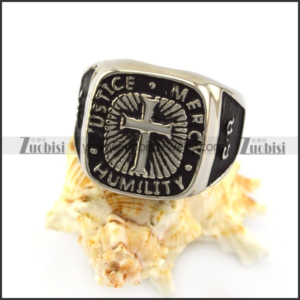 JUSTICE MERCY HUMILITY Cross Ring r004959 - Zuobisi Jewelry