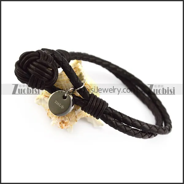 black women leather closure bracelet with 316l round engraved tag b006331