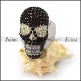 Black and Crystal Rhinestones Skull Ring for Women r003926