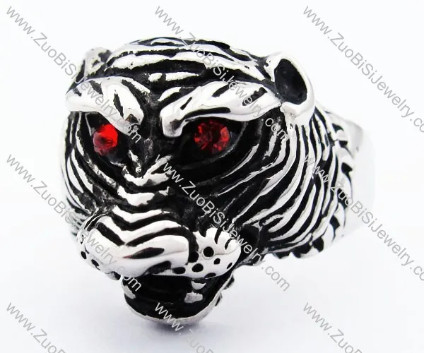 Stainless Steel Fierce Tiger Ring with Red Eyes Stones -JR010203