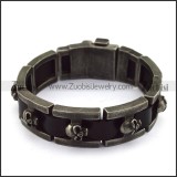 Antique Stainless Steel Skull Bracelet Strung by Black Leather b004605