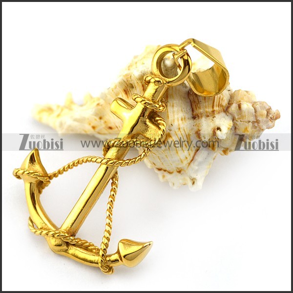 Big Yellow Gold Ship Anchor Pendant p004841