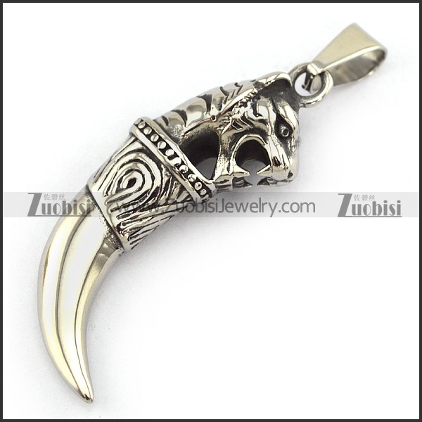 316L Stainless Steel Tiger Head Tooth Pendant p003771