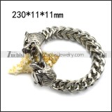 11mm wide square chain bracelet with 2 big stainless steel wolf heads ends b006729