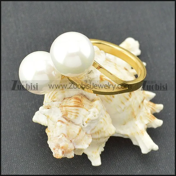 Pearl Ring Designs for Women in Yellow Golden Steel Band r004030