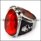 Jumbo Clear Red Faceted Stone Skull Ring r004252