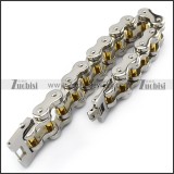 Silver Tone Motorcycle Chain Bracelet for Bikers in 25MM Wide with Golden Tube b005406