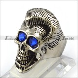 Silver Stainless Steel Handsome Skull Ring with Blue Rhinestones Eyes r004308
