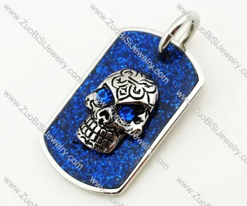 Blue Crystal Eye Skull Stainless Steel Tag pendant - JP090336