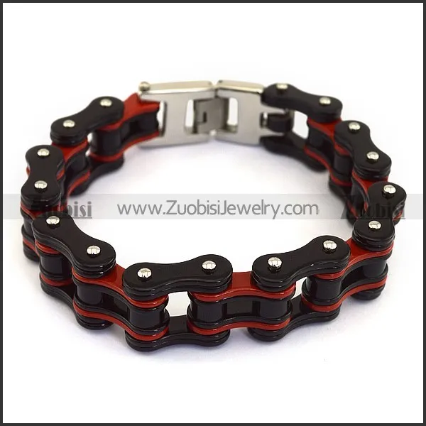 Red and Black Bike Chain Bracelet for Men b002829
