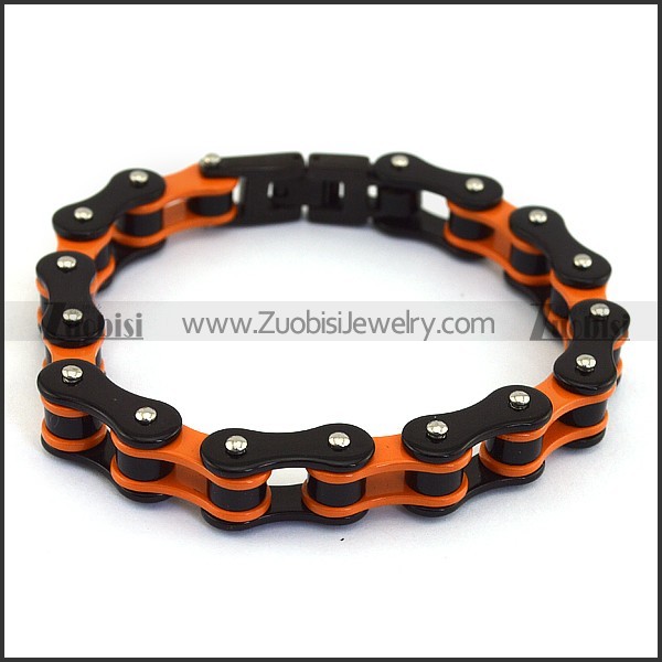 12.5MM Wide Orange and Black Bicycle Chain Bracelet b003072