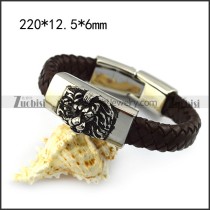 Leather Bracelet with Steel Lion b005838