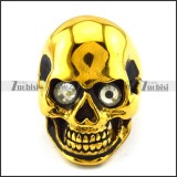 Vintage Gold Plating Steel Skull Ring with Crystal Rhinestone Eyes r004285