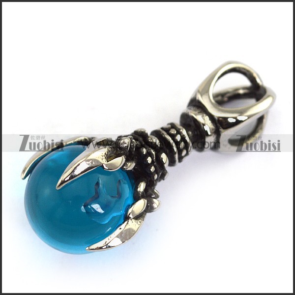 Vintage Stainless Steel Pendant with Clear Blue Ball p003948