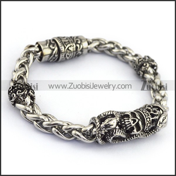 Two Skull Heads Wheat Bracelet b002738