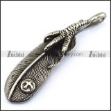 Large Mens Stainless Steel Feather Pendant p003491