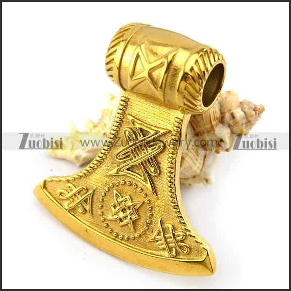 Big Golden Stainless Steel Axe Pendant p004812