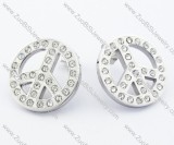 Stainless Steel Peace Sign Earring with Clear Rhinestones JE050743