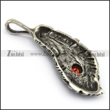 50MM Vintage Steel Feather Pendant with Red Rhinestone p004214
