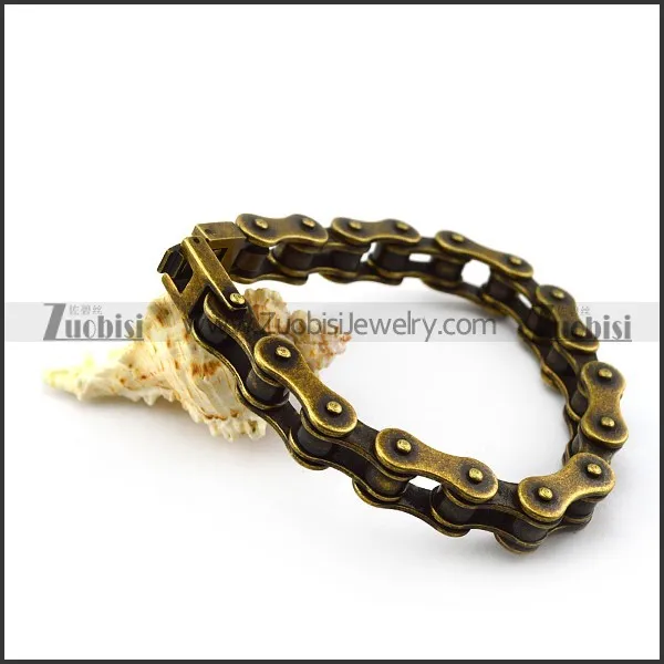 10mm antique gold stainless steel bicycle chain bracelet for bikers b005600