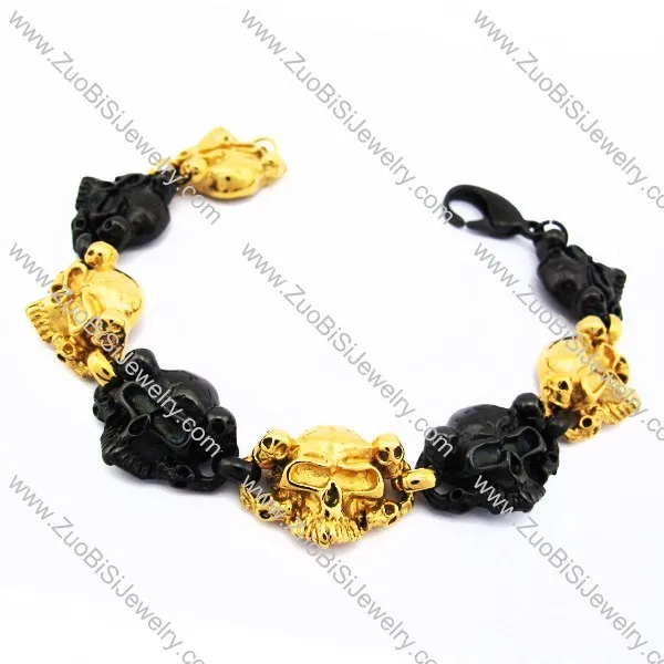 Plating Skull Bracelet Fromed 4 Black Plated and 4 Gold-plating Skull Head Charms JB170103