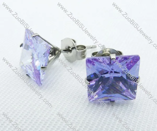 3mm Clear Square Aquamarine Zircon Stainless Steel Earring JE220015