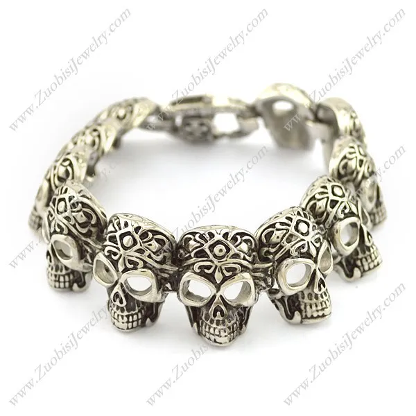 23CM Long 11 Skull Heads Link Bracelet b004044