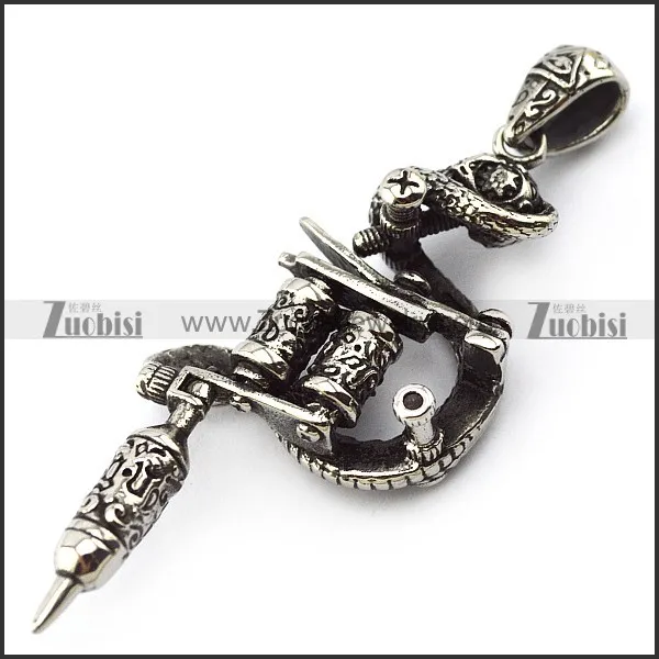 Vintage Silver Stainless Steel Snake Tattoo Machine Pendant p004759