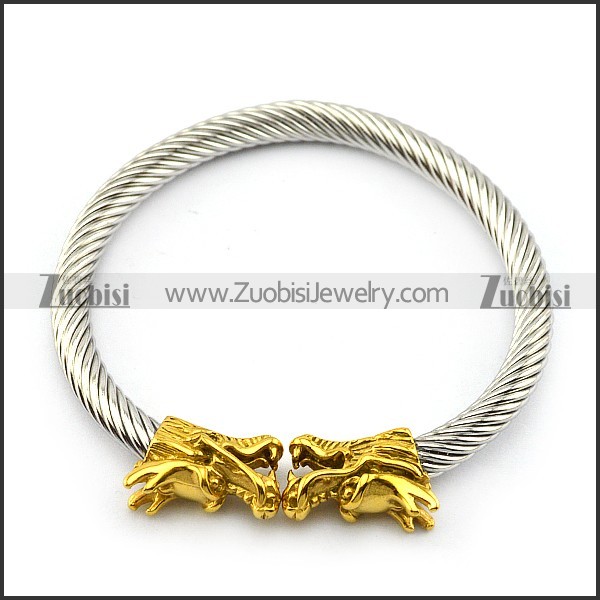 Silver Stainless Steel Wire Balge with Golden Dragon Head b005834