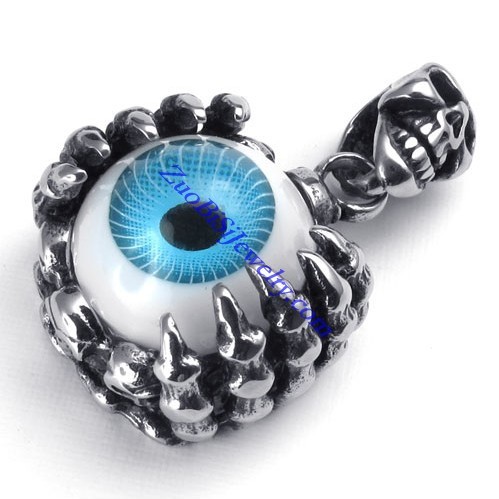 Blue Evil Eye Ball Skull Pendant in Stainless Steel -JP450008