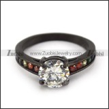 8mm Big Clear Cubic Zirconia Stone Stainless Steel Black Rainbow Ring r003957