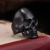 medium black plating bald skull ring for mens with big size to US size 15 r001213-1