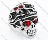 Stainless Steel Red Zircon Stone Skull Ring - JR300005