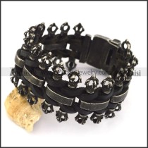 Antique Black Leather Bracelet with Unique 3 Lengths Buckle b004329