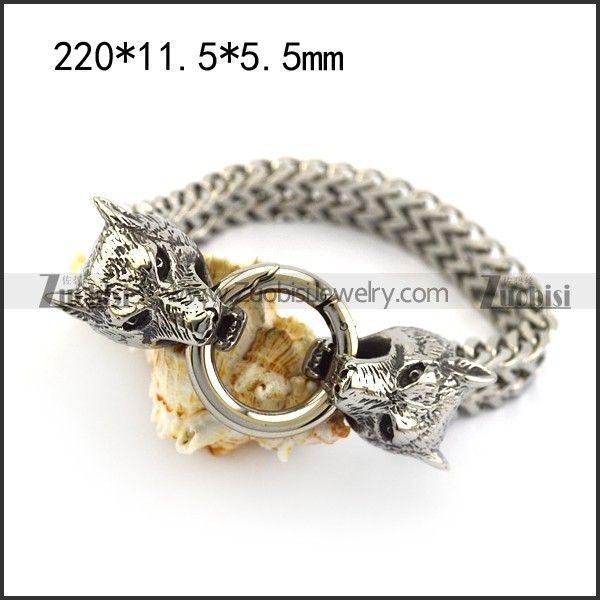 stainless steel wolf head ends bracelets in 11.5mm wide chain b006234